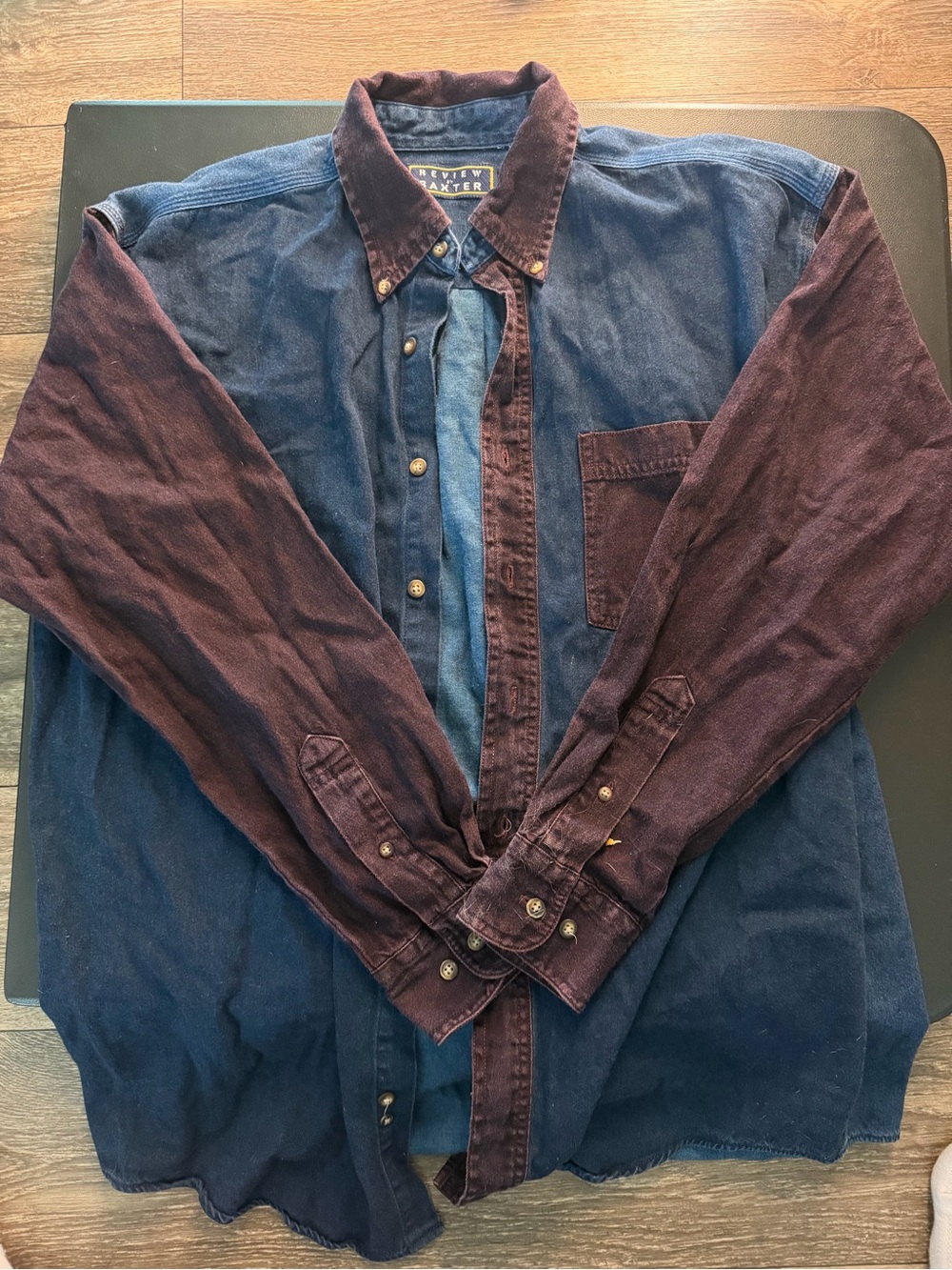 Two-Tone Button-Up Shirt in Navy & Burgundy